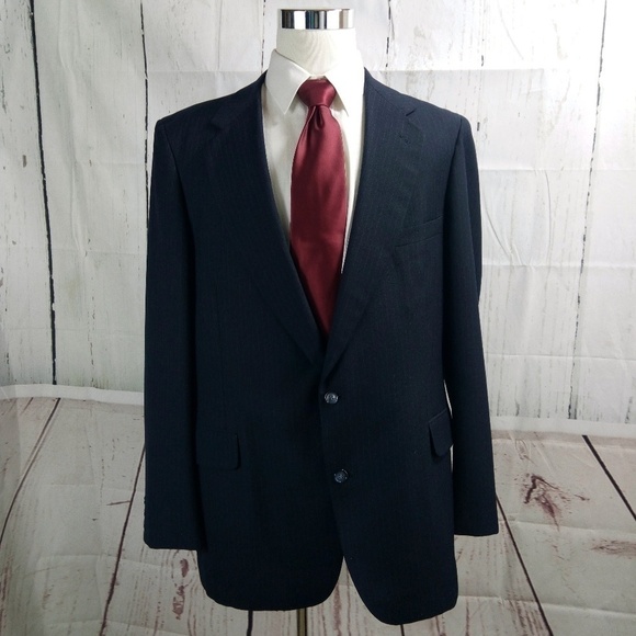 Hardy Amies Other - Hardy Amies 46L Dark Blue Striped Suit Blazer